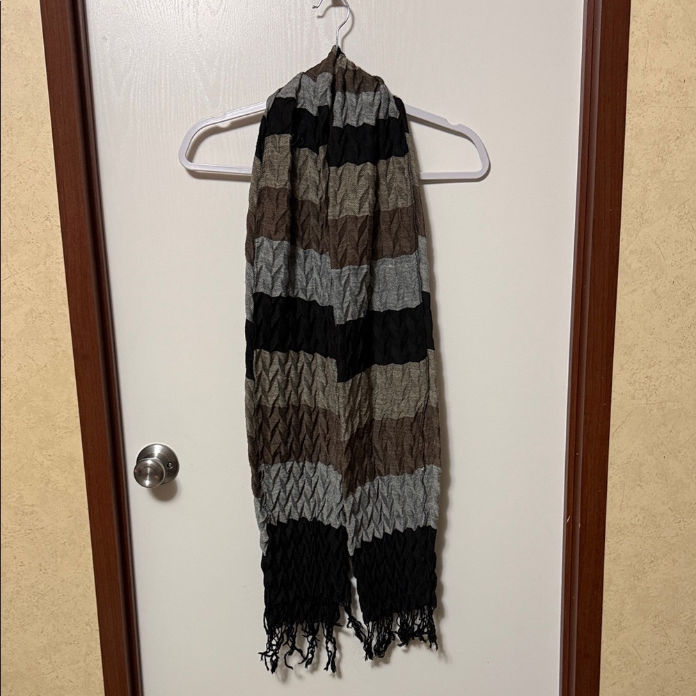 Striped Black, Brown, and Gray Scarf